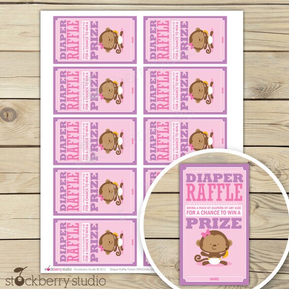 Monkey Pink and Purple Baby Shower Diaper Raffle Tickets - Instant Download Il_570xn