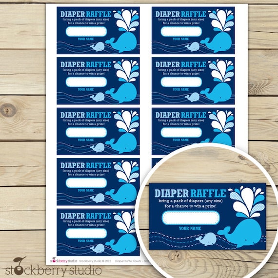 Blue Whale Boy Baby Shower Diaper Raffle Tickets - Instant Download Il_570xn