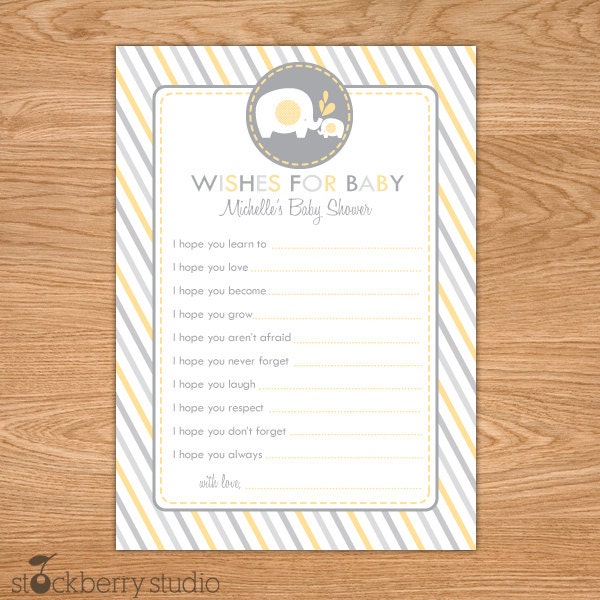 Elephant Baby Shower Wishes for Baby Advice Printable Card Il_570xn