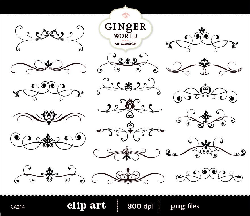 Invitation Flourish Clip Art Swirl Border Calligraphy digital scrapbooking wedding  (CA214)