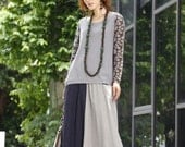 Say Yeah/women/clothing/skirt/linen/long/matching color/casual/loose/plus size/dark blue and light grey/custom made