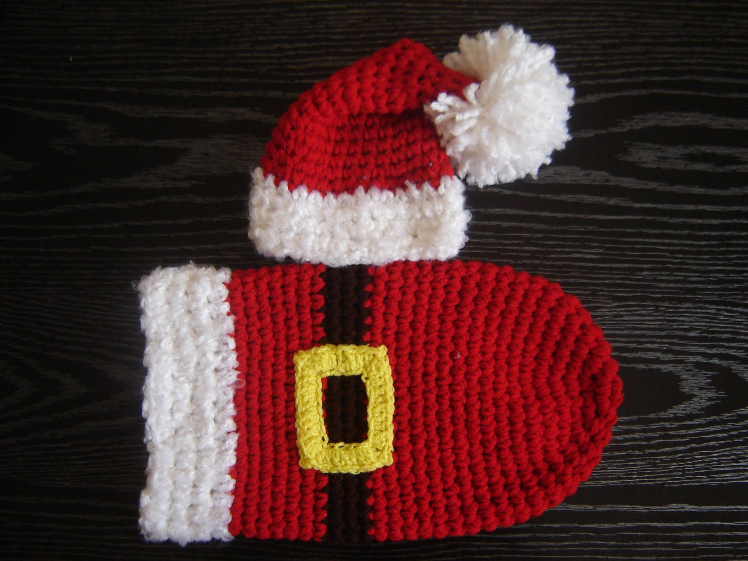 PDF Instant Download Easy Crochet Pattern No 262 Santa's Set Hat and Cocoon Chunky yarn photo prop sizes preemie, newborn. 0-3, 3-6 months