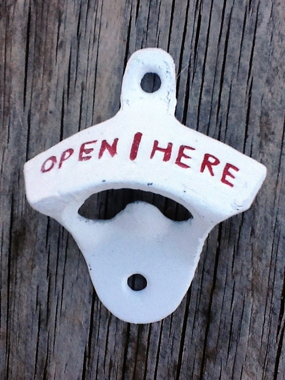 White Bottle Opener -White Red - Cast Iron - Vintage Inspired -Retro Feel- Soda Pop - Metal Wall Decor - Shabby Chic - Game Room-Spring Home