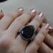 Vintage Ring, Cocktail Ring, Statement Ring, Gothic, Black Art Glass, Marcasite Silvertone Ring, Pear  Cut, Teardrop Cut Size 7