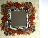 Vintage pansies decoupage mirror home decor living room handmade original perfect gift, crackle, flowers, floral, organic, nature, red cream