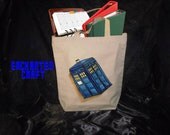 Dr WHO TARDIS tote or shopping bag- painted- get your name on it for Free