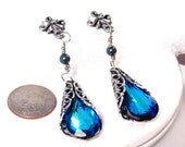 Blue Bridesmaids Earrings: Victorian Swarovski Bermuda Blue Crystal Earrings, Pearls, Romantic Bridal Wedding Jewelry Gift, Malibu