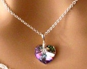 Pink Crystal Heart Necklace: Romantic Purple Swarovski Crystal Heart Necklace, Bridesmaids Gift, Bridal Wedding Jewelry, Sweet 16
