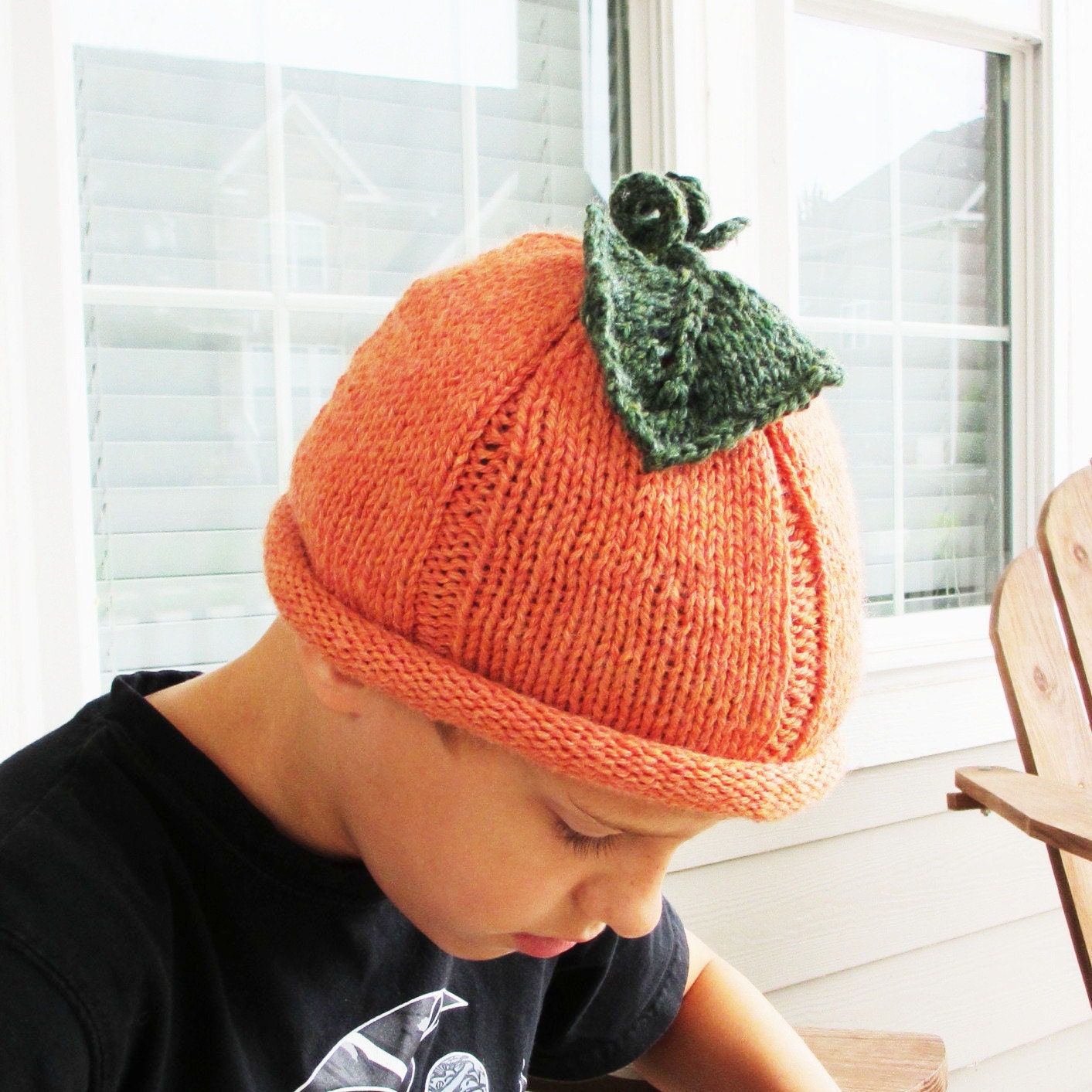Pumpkin Hat - Soft Hand Knit - Child Sized - Made to Order