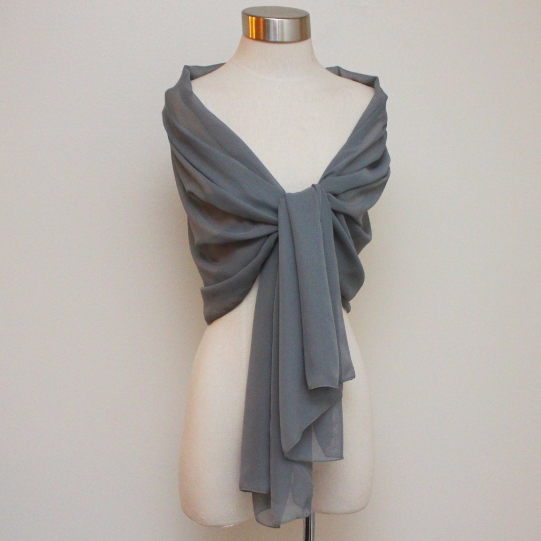 Luxe Pewter Chiffon Bridal Shawl Bridal Stole Pashmina Bride Bridesmaid Stole Scarf Wedding 72" X 24"