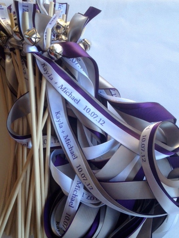 100 Triple Ribbon Personalized Wedding Wands with Bells: colors Sticks ...
