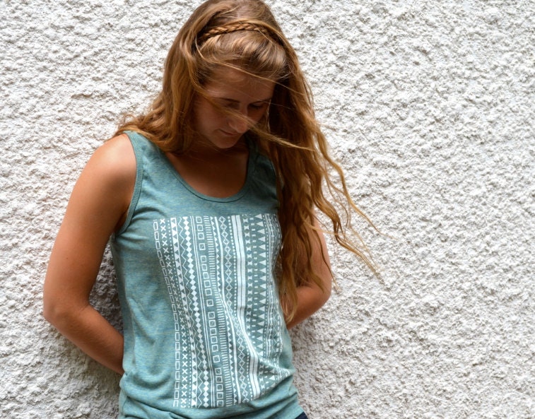 Tank Top - Light Green with White Aztec Design