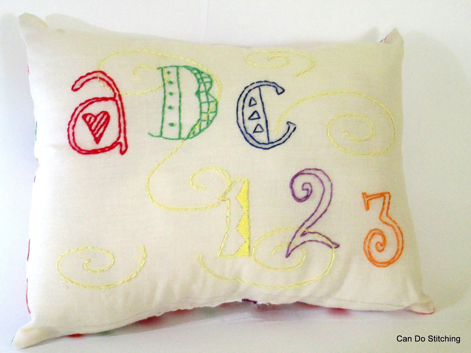 SALE Teacher Pillow Primitive Stitchery ABC 123