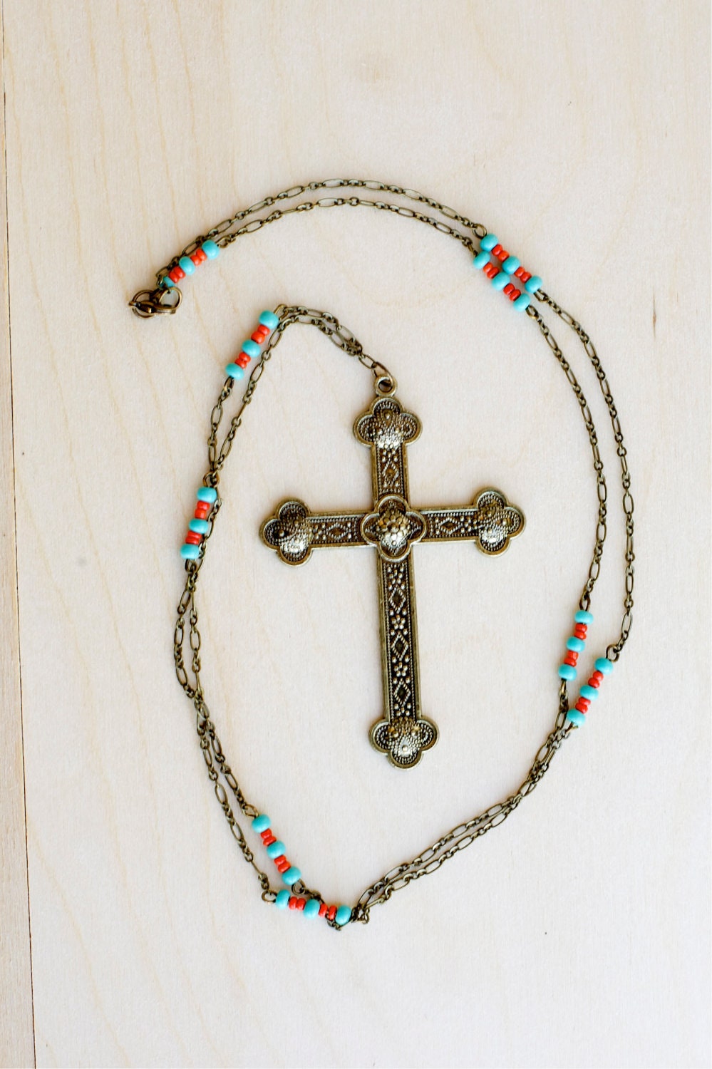 Cross Necklace Rosary Religious Jewelry Brass Catholic Christian Gothic Vampire Crucifix