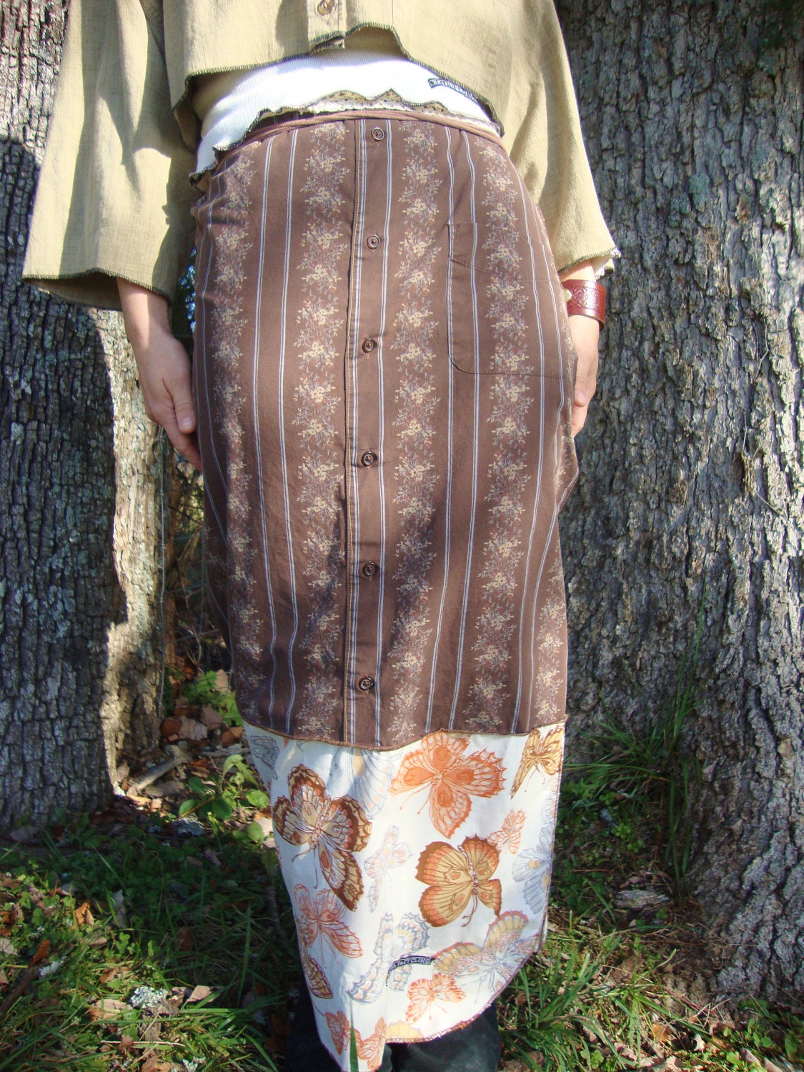 Wrap Skirt/ Rustic Womens Skirt/ Upcycled Wrap Skirt with Hand Crocheted Waist Band