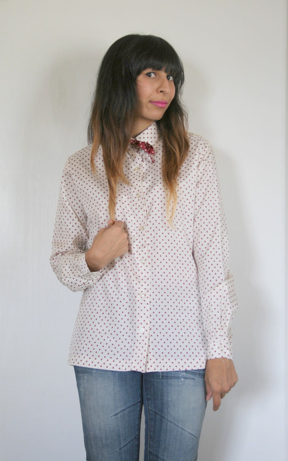 Adorable Women's Long Sleeve Heart Tie Blouse