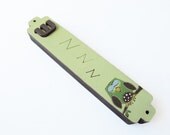 Children Mezuzah Case - Owl, brown and green owl  Mezuzah - decorative kids mezuzah -Boys mezuzah hand painted on wood