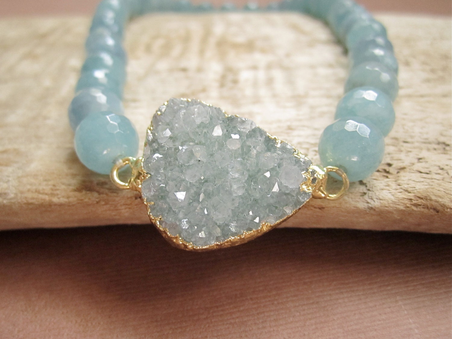 Druzy Bracelet Drusy Quartz Blue Agate Beaded Stretch