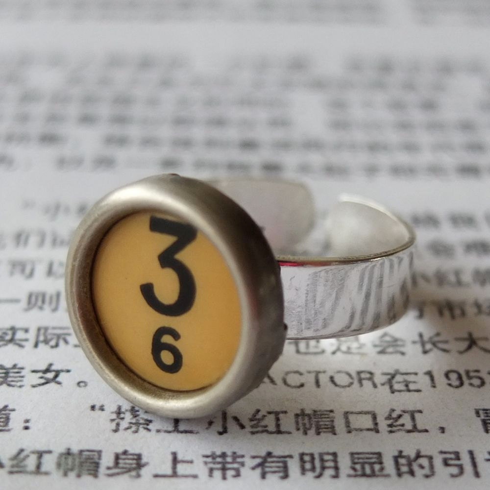 Special numbers collection - the rare upcycled typewriter key ring - the cream key 3 6
