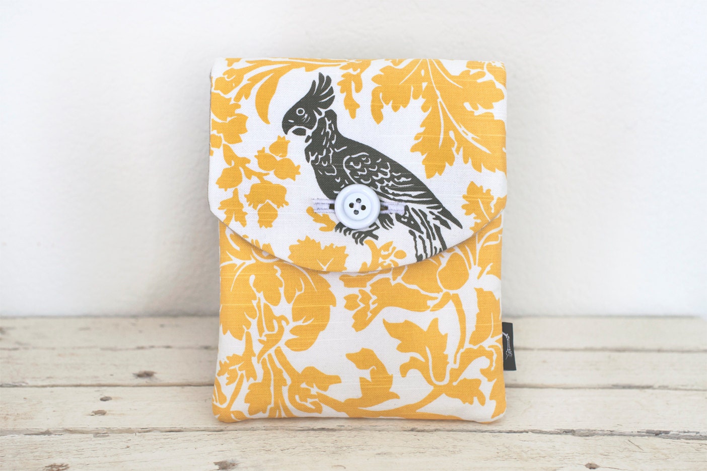 iPad Mini Case, iPad Mini Sleeve, iPad Mini Cover - Padded with Pocket - Yellow Brown Bird Parakeet Flowers