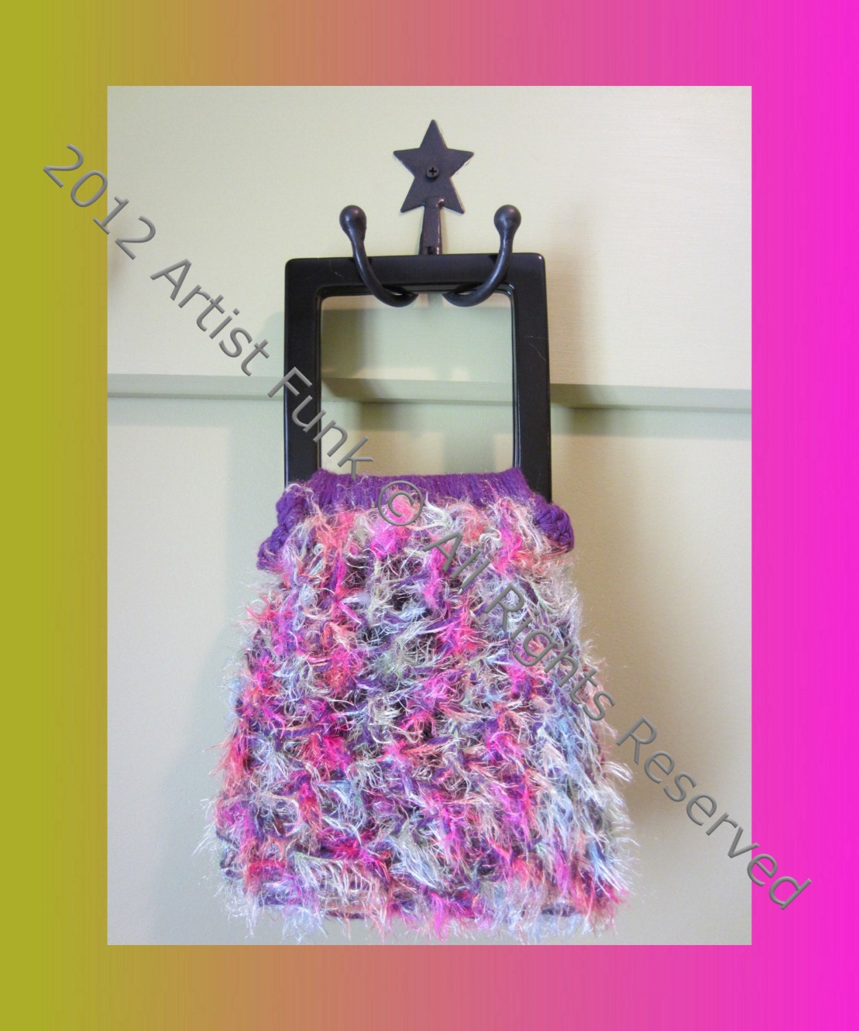 Mother's Day Gifts,Funky Handmade Handbags , Small , Colorful Pinks, Blues, Purples , Cotton & Fun Fur With A Crocheted Purple Lining