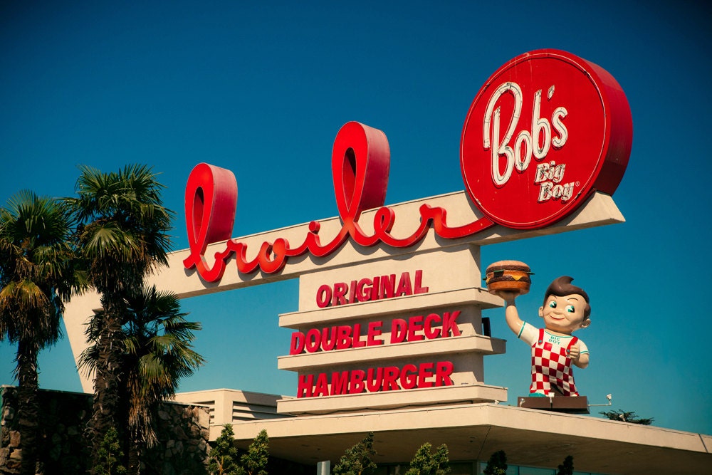 Bob's Big Boy Broiler - Formerly Johnie's - Mid Century Modern Los Angeles Diner - Vintage Neon Sign - 24X36 Fine Art Photograph