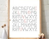 12x16 ABC Print. I love you. Alphabet Love. Typography Print. Grey and Coral - 0612