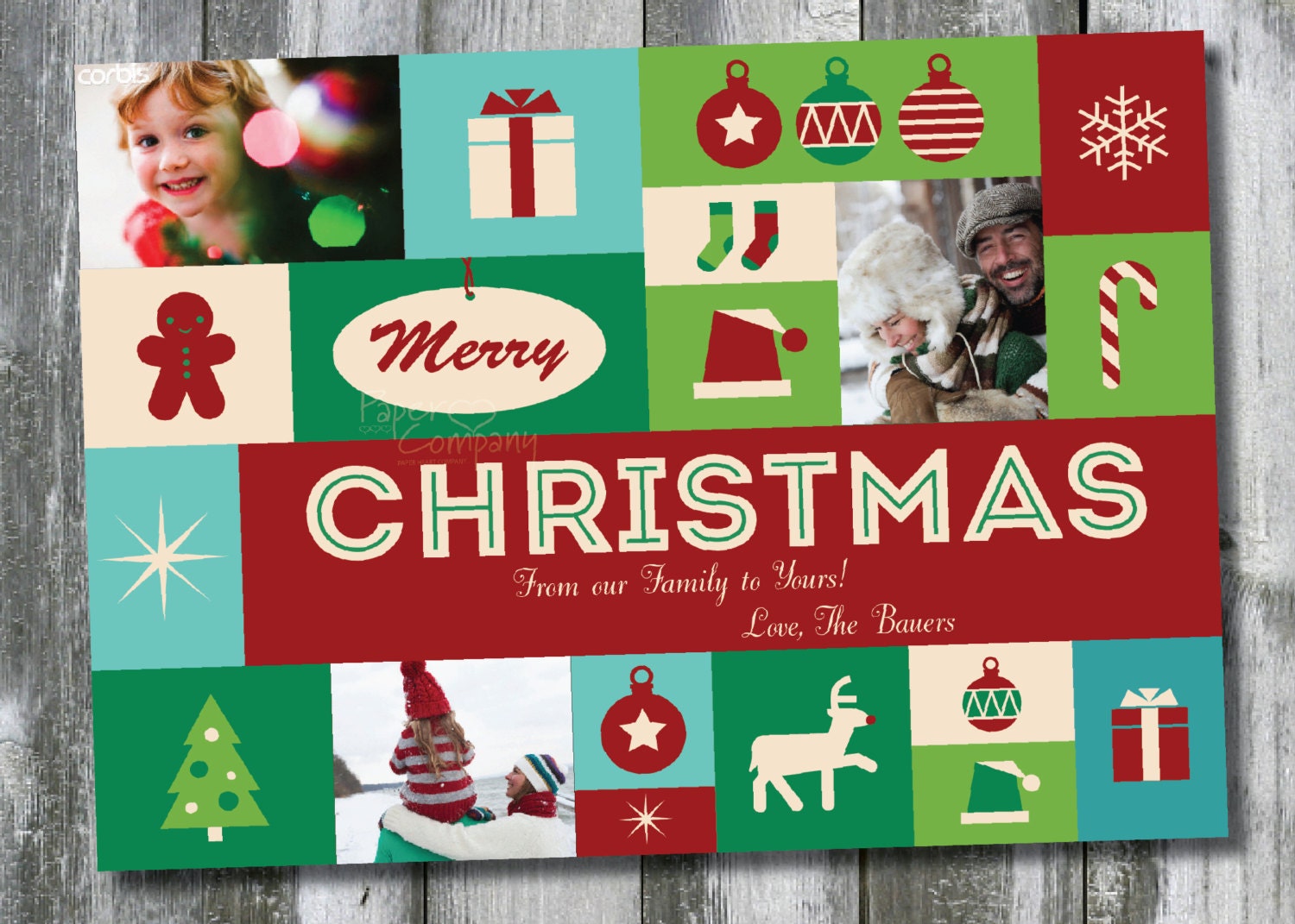 CHRISTMAS COLLAGE Holiday Photo Card, Digital holiday- diy, you print, printable Il_570xn
