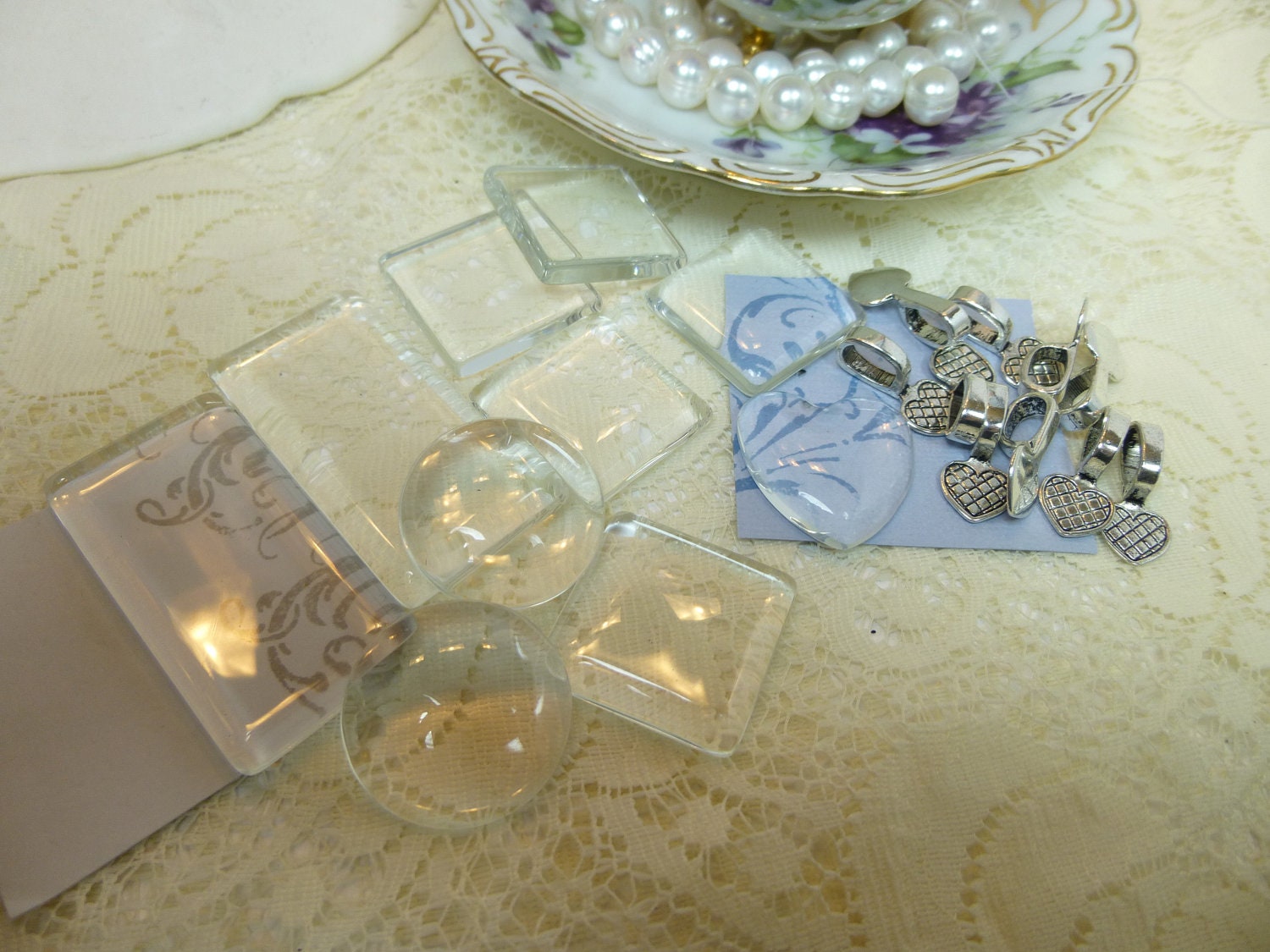 10-DIY Different Shape Variety Package Clear Glass Tile Pendant Making Kit- 1 inch tiles