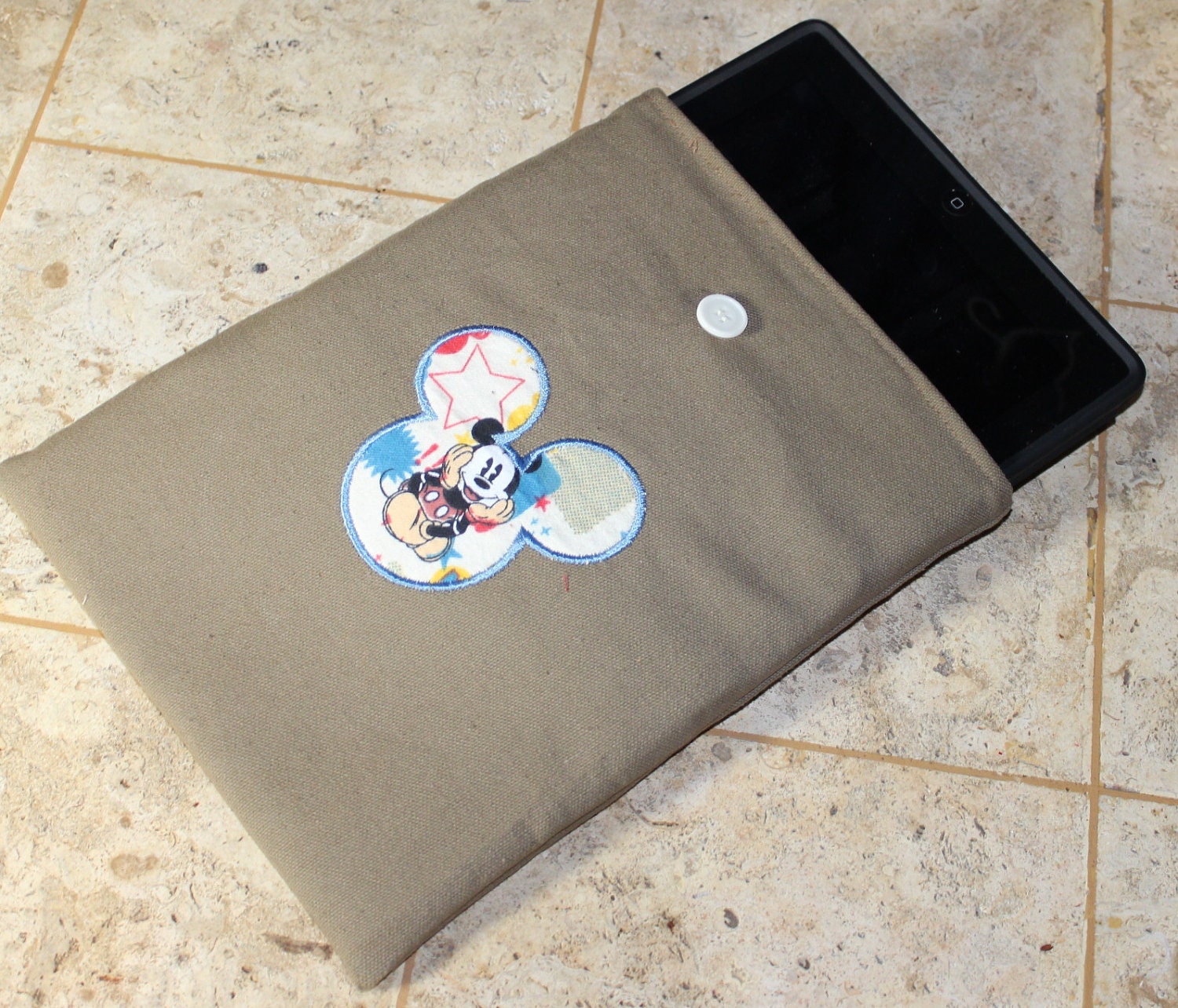 Mickey Mouse Tablet Case / Disney eReader Cover / Mickey Tablet Cover / Tan eReader Case / Mickey Tablet Sleeve - applique Mickey