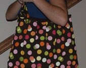 Large Purse  / Large Brown Purse / Large Polka Dot Purse / Large Cotton Purse / Large Hobo Bag / Large Brown Hobo Bag - 3 interior pockets