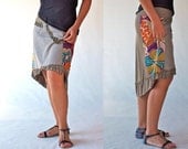 Asymmetry women skirts/ Hand made applique bottoms /wrap clothing/bi-material women dresses