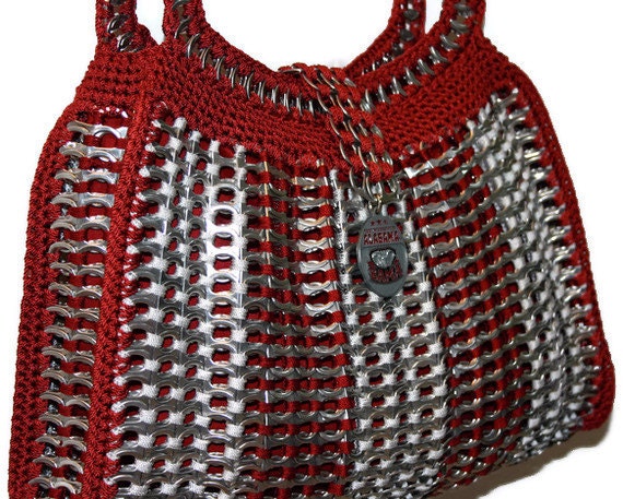Cindy - Shoulder Crochet Purse Made from Pop Tabs - Red and Gray, Bama ...