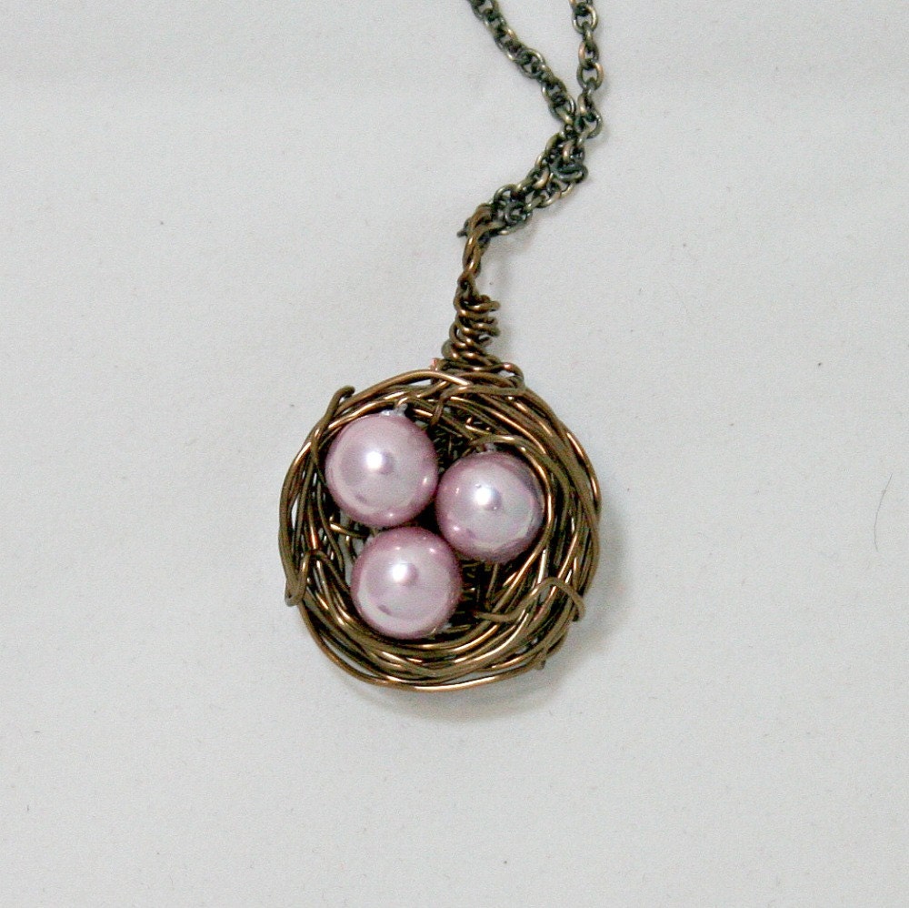Nest, personalize your necklace bird's nest. , color is antiqued brass wire with your beads, (N2)