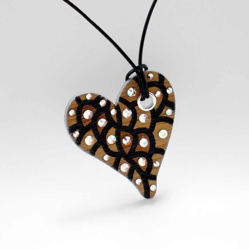 Laser Cut Heart Necklace in Industrial Steel and Black - Organic Cell Series