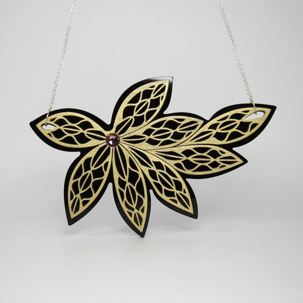 Bamboo Wood and Acrylic Laser Cut Flower Necklace - IntoIt Series