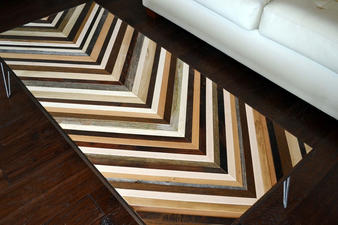 Chevron Coffee Table with Hairpin legs - Reclaimed Wood Table