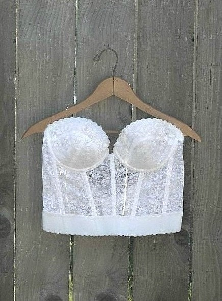 Vintage Corset, Vintage Lingerie, Lace Corset, Bustier, White, 1990's, B Cup, C Cup,