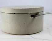 Concrete Salt Cellar. Sugar Bowl with Scoop. Gourmet Spice Container. NEW Design.