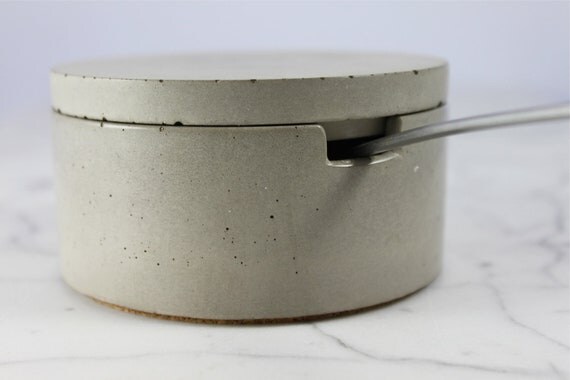 Concrete Salt Cellar. Sugar Bowl with Scoop. Gourmet Spice Container. NEW Design.