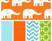 Custom Crib Bedding -Crib Skirt and Bumper, Grey, Orange elephants