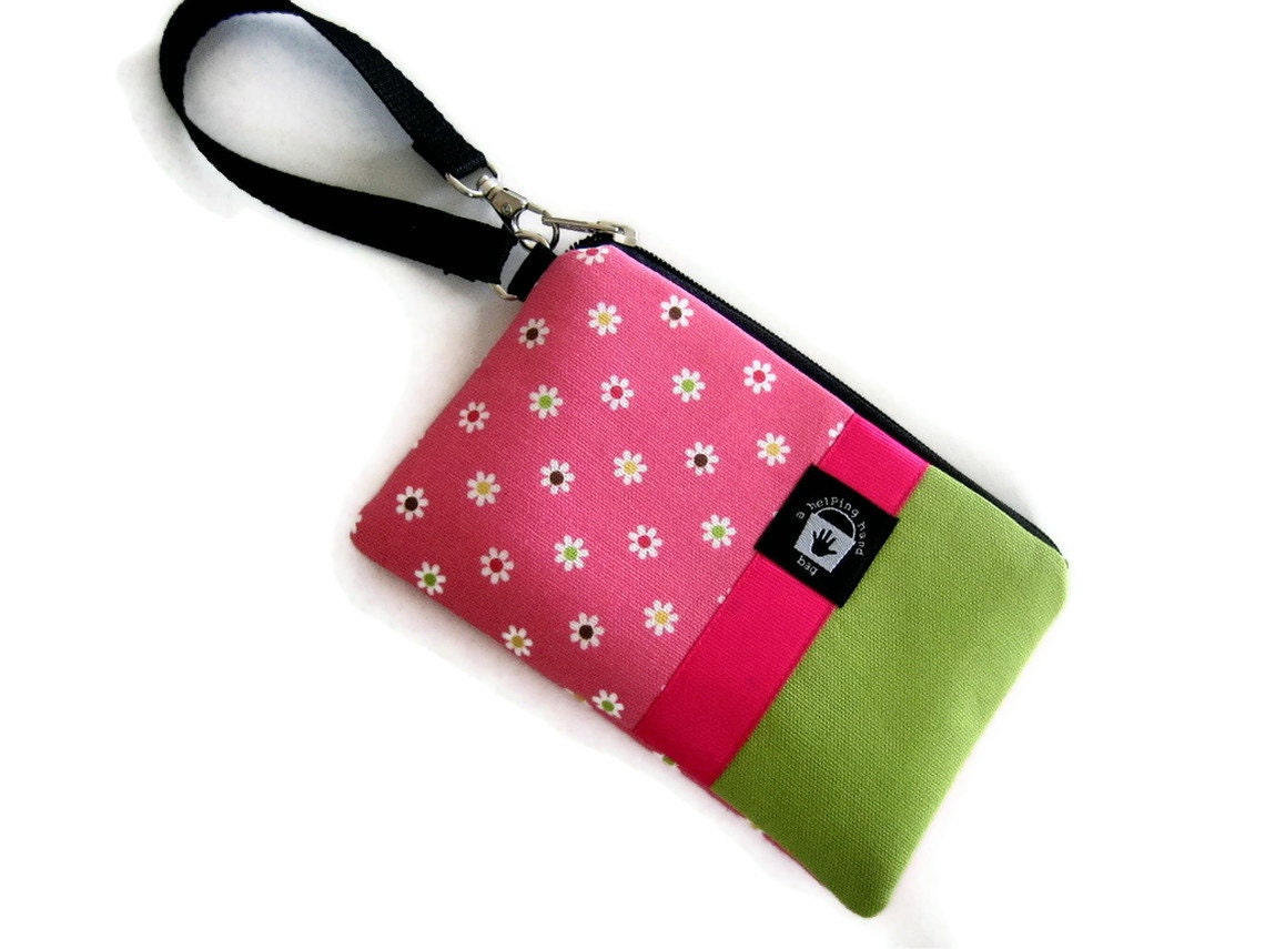 iPhone 5 Case Floral, iPhone Samsung Phone Bag, iPhone Case, Zippered Gadget Pouch, Cosmetic Bag, Sweet Pink Polka Dot Daisy