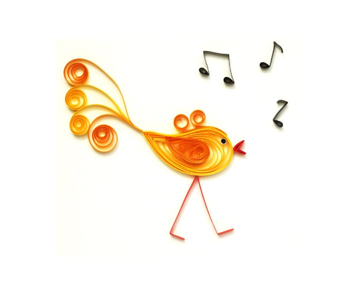 Birthday Tweet Wishes - quilling handmade card yellow