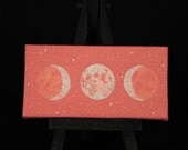 Light Pink Sacred Feminine Moon, 2" x 4" Oil Painting, Comes with mini black easel and magnet strips on back