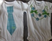 Brother and sister combo, applique tie and applique necklace with ric rac detail