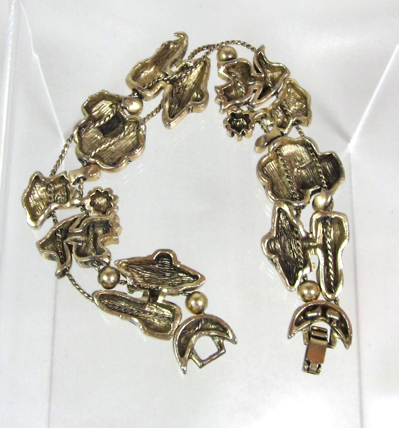 Vintage Enamel Slide Bracelet with Art Deco Lady Gardener