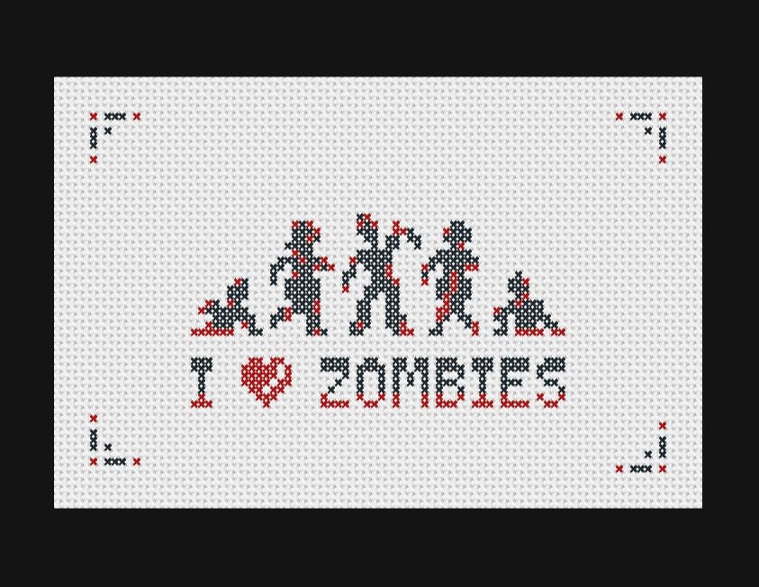 I heart Zombies PDF cross stitch pattern