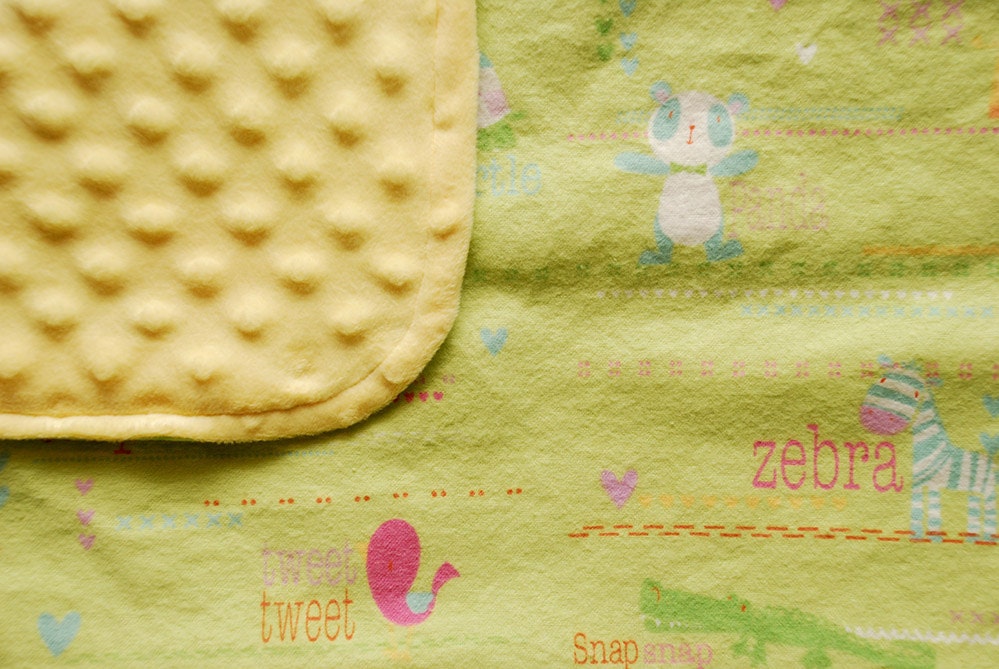 Boy or girl gender neutral minky baby blanket -- Baby Animals