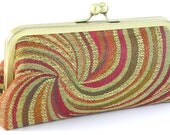 Clutch Handbag - Red Gold Green Modern Swirl - Metal Frame - Womens Purse