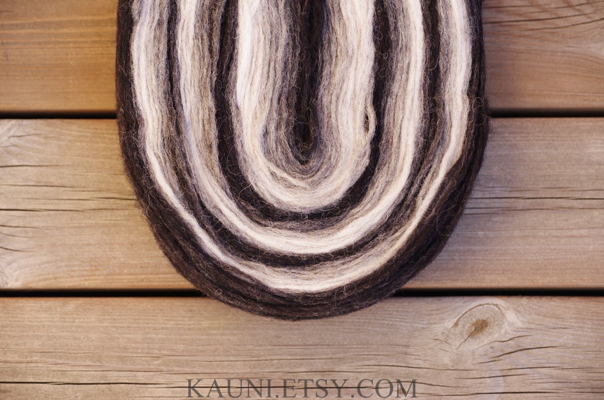 Thin Wool Pencil Roving, Pre-Yarn, Spinning or Felting Fiber, Black and White FREE SHIPPING WORLDWIDE